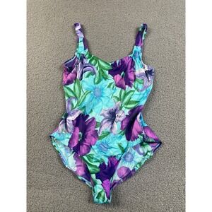 Vintage Speedo floral print One Piece Swimsuit Women 12 14